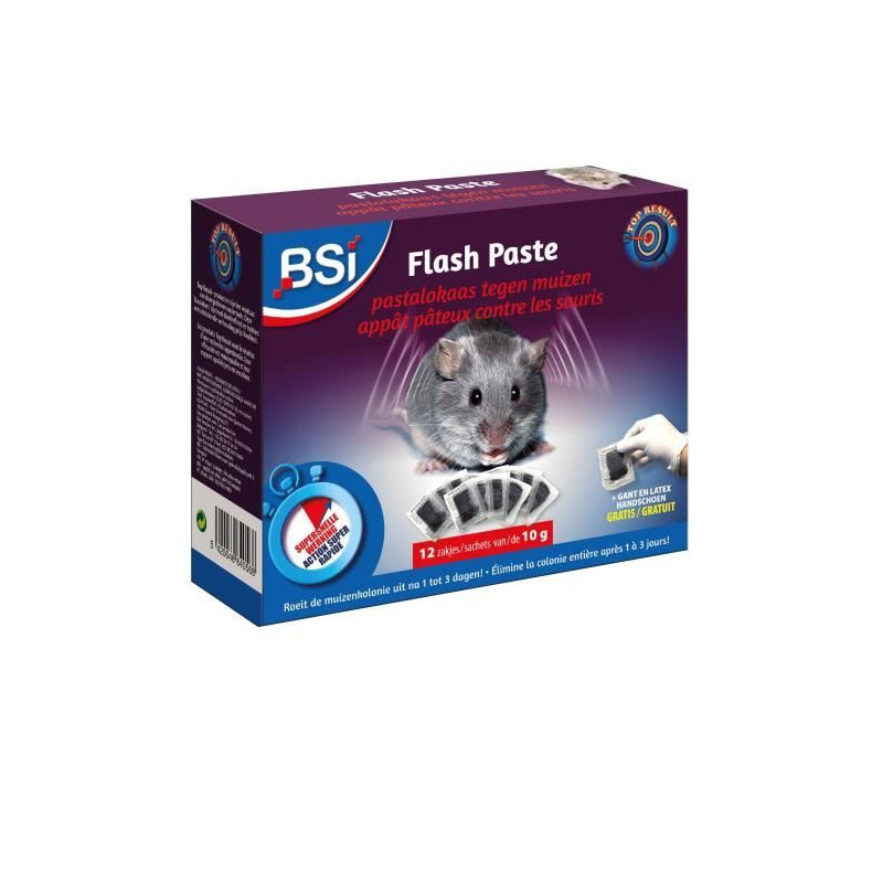 Anti-rats et souris 120g - BSI - Efficacité radicale - Flash Pâte - 12 sachets de pâte 10g pret a l'emploi