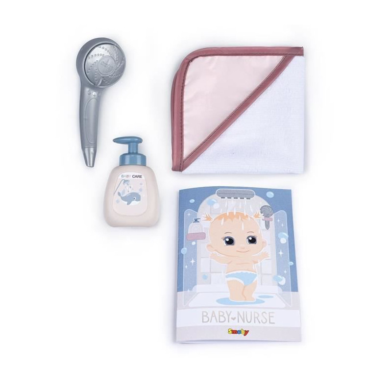 Baby Nurse - Douche - Cape de bain + pousse mousse - Douchette amovible et focntionnel - Pour poupons jusqu'a 40 cm