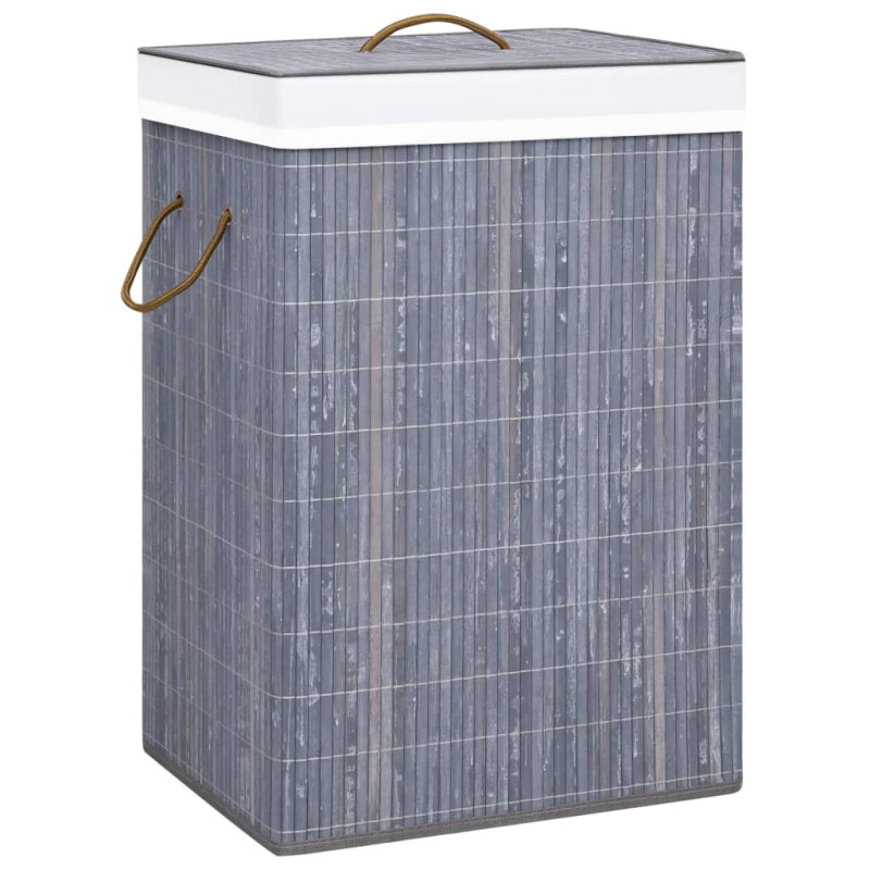 Panier à linge avec 2 sections bambou gris 72 L