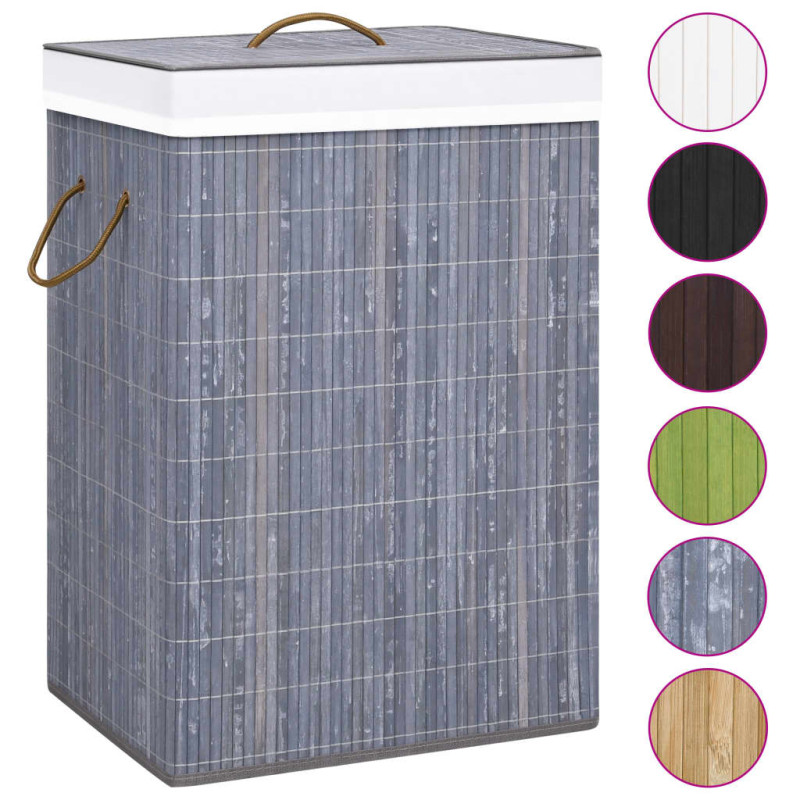 Panier à linge avec 2 sections bambou gris 72 L