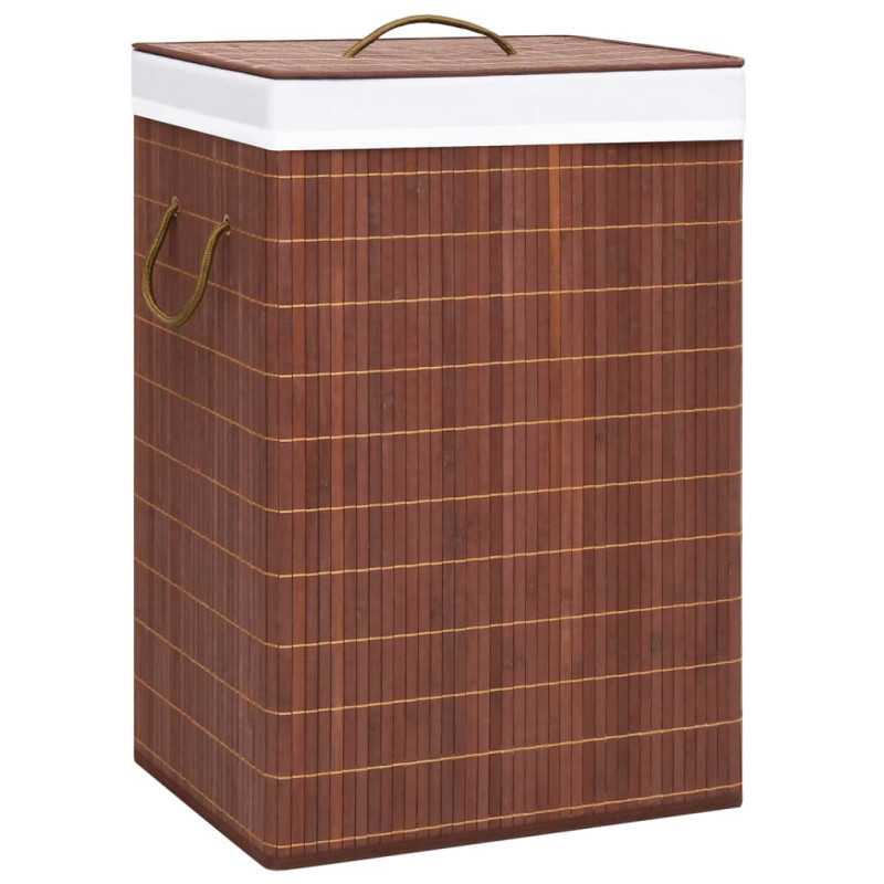 Panier à linge avec 2 sections bambou marron 72 L