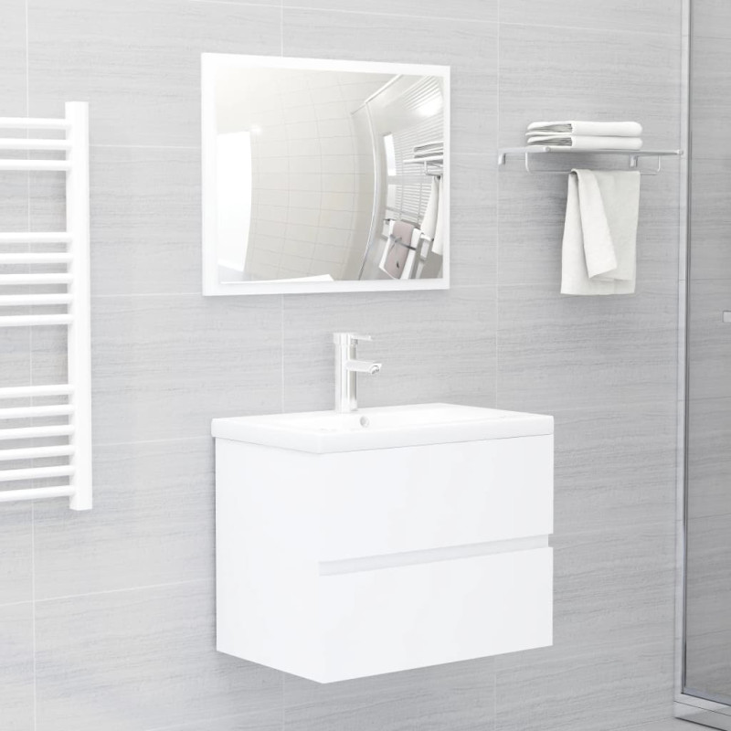 Ensemble de meubles salle de bain 2 pcs blanc bois d ingénierie