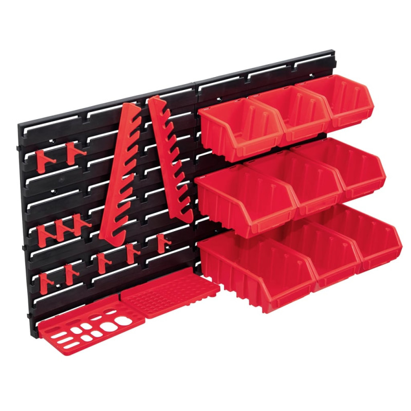 Kit de bacs de stockage et panneaux muraux 34 pcs Rouge et noir