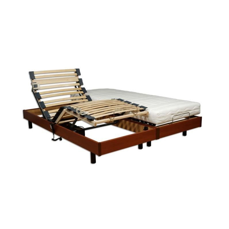 Ensemble relaxation matelas + sommiers electriques decor cerisier 2x80x200 - Mousse - 14 cm - Ferme - TALCA