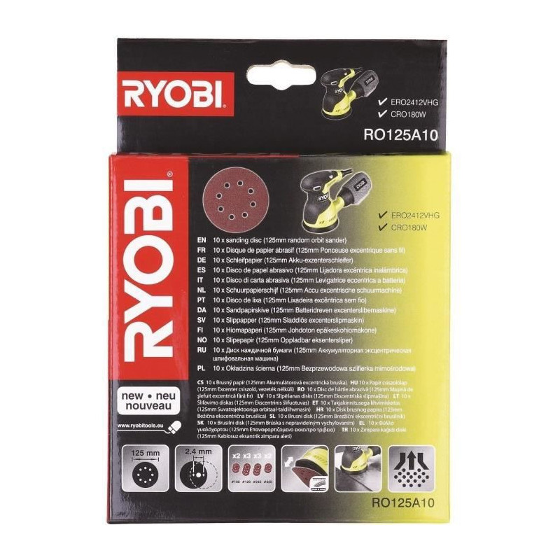 RYOBI 10 disques 125mm pour ponceuse excentrique