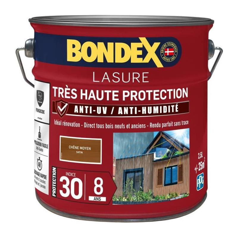 lasure pour bois tres haute protection 8 ans chene moyen 2,5L Bondex