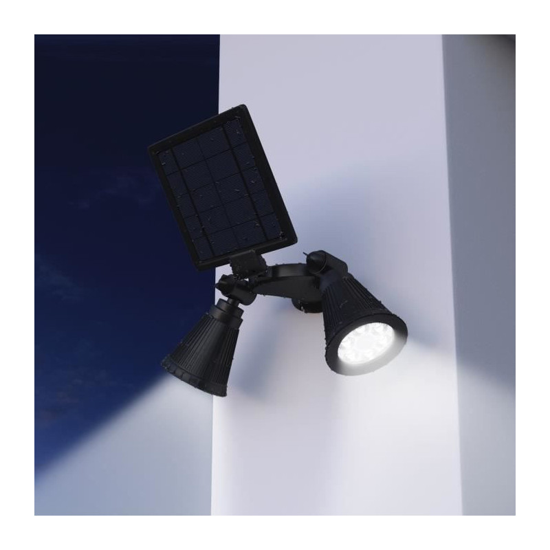 LUMISKY Projecteur double spot solaire exterieur etanche avec detecteur- 12 LEDs - 600 Lm