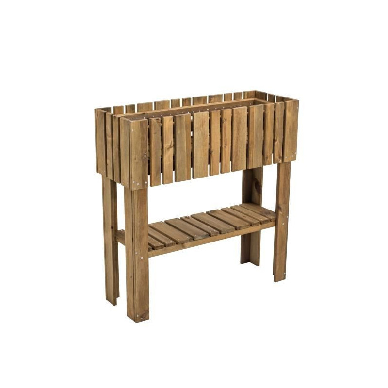 EKJU Carre potager sureleve avec etagere en pin FSC teinte brun - 39 L - 78 x 29 x 79 cm