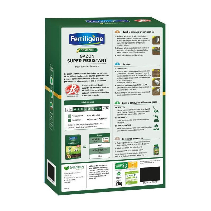 FERTILIGENE Gazon Super Resistant Tous Terrains - 2 kg