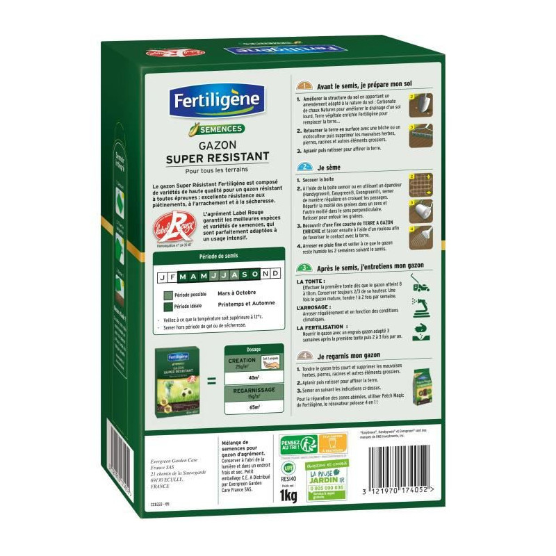 FERTILIGENE Gazon Super Resistant Tous Terrains - 1 kg