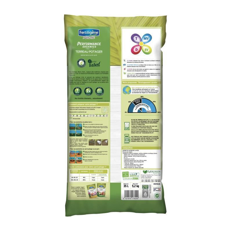 FERTILIGENE Terreau Performance Organics Potager - 35 L