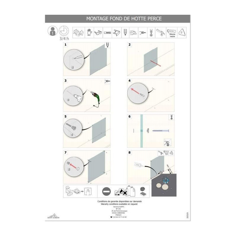 Saint-Gobain Fond de hotte en verre EMAILLE Noir 45x60