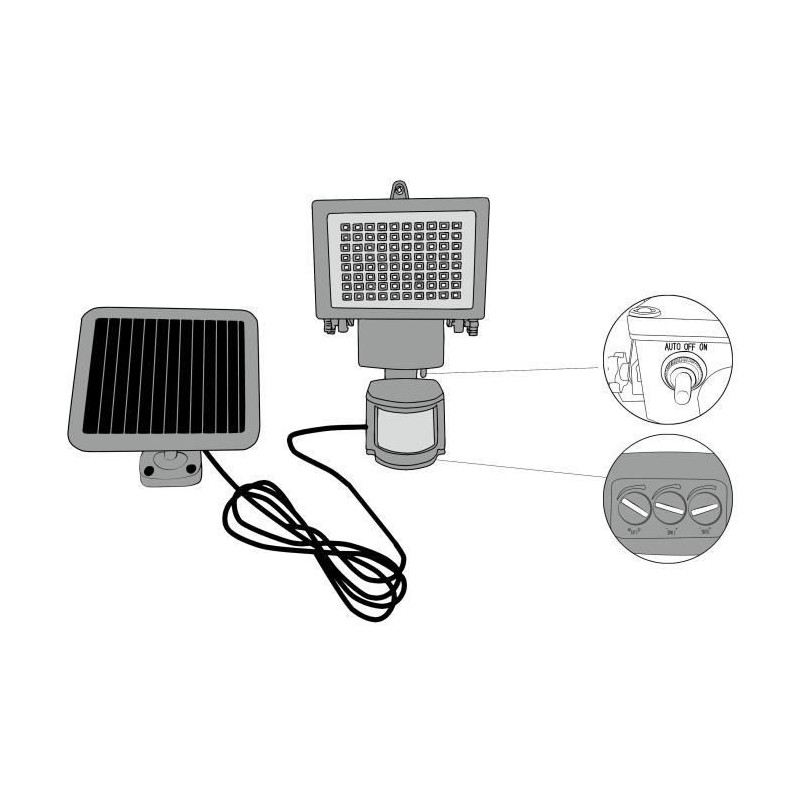 GALIX Spot solaire tres eclairant avec detecteur de presence - 80 LED - Noir