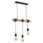 DETROIT Suspension industrielle 3 tetes en bois - 7 x 60 x H150 - Noir - Ampoules decoratives E27 40W fournies