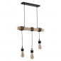 DETROIT Suspension industrielle 3 tetes en bois - 7 x 60 x H150 - Noir - Ampoules decoratives E27 40W fournies