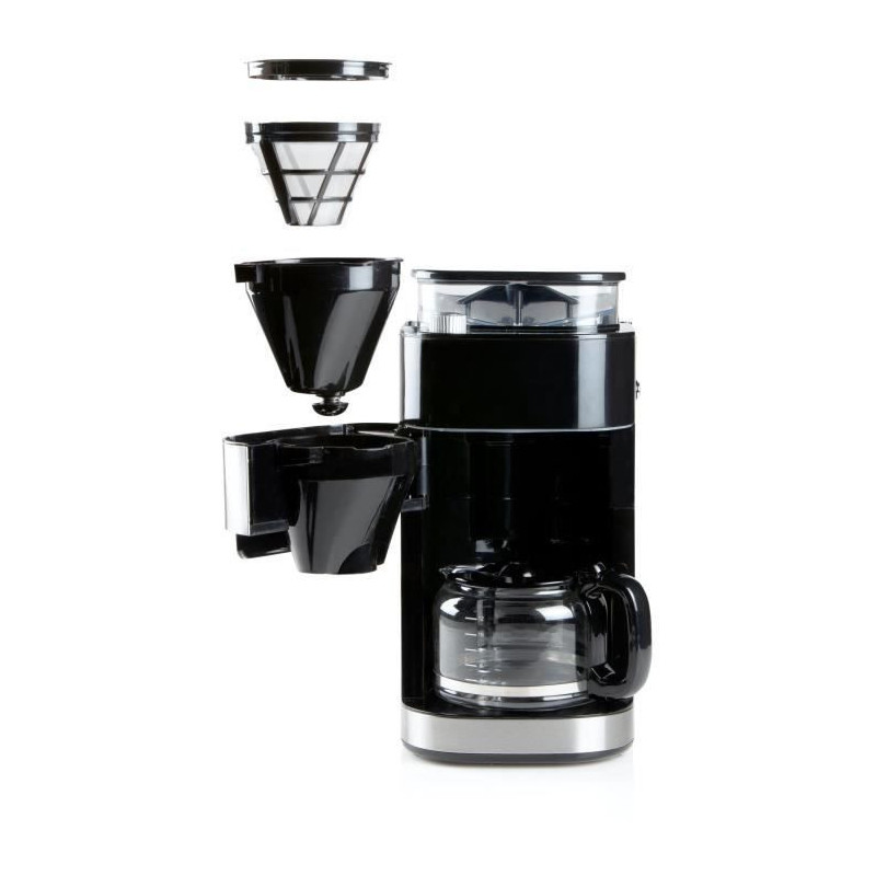 DOMO DO721K - Cafetiere 1,5L - 12 tasses - Ecran LCD, touches tactiles - Moulin a cafe integre - Minuteur - 3 intensites