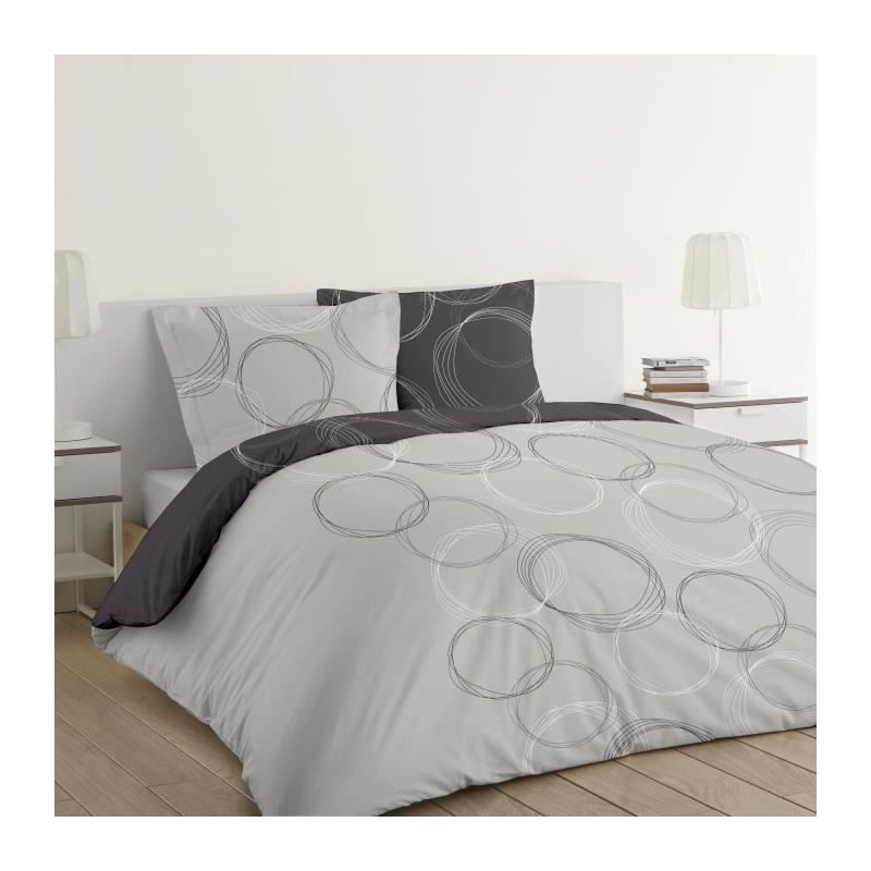 VISION Parure de couette reversible Lenny - 100% coton - 200 x 200 cm - Gris