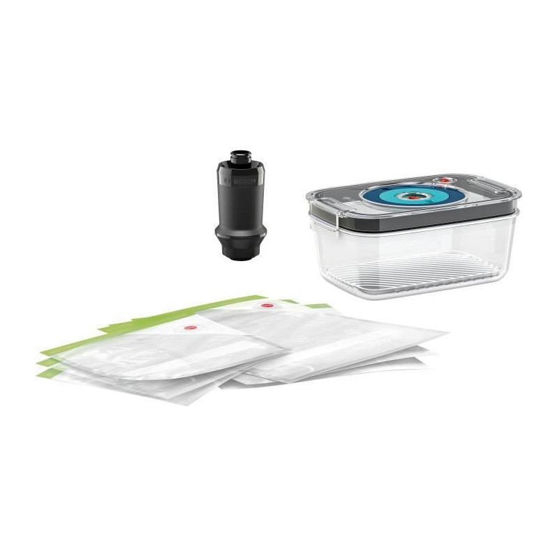 BOSCH 1xboite sous vide avec bac degouttement 1,0l - 3xsacs de congelation 1,2 l - 3xsacs de congelation 3,8 l -500 bar