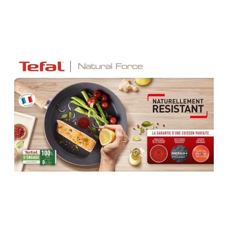 TEFAL G2669002 NATURAL FORCE Faitout 24 cm + panier vapeur + couvercle, revetement antiadhesif Mineralia+, tous feux dont induct