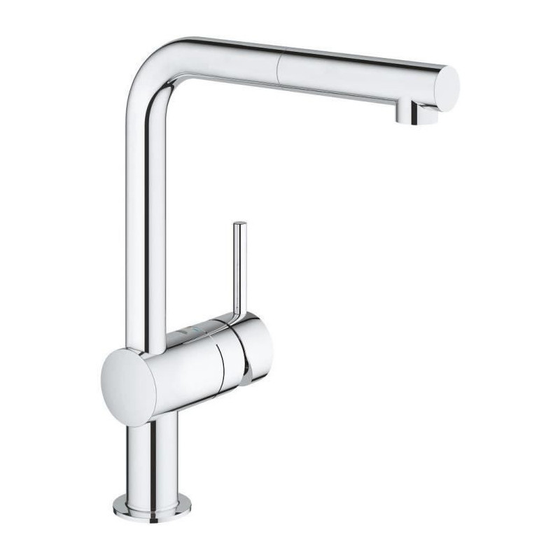 GROHE Mitigeur evier Minta 32168000 - Douchette extractible - Bec L - Bec tube pivotant 360? - Clapet anti-retour - Chrome