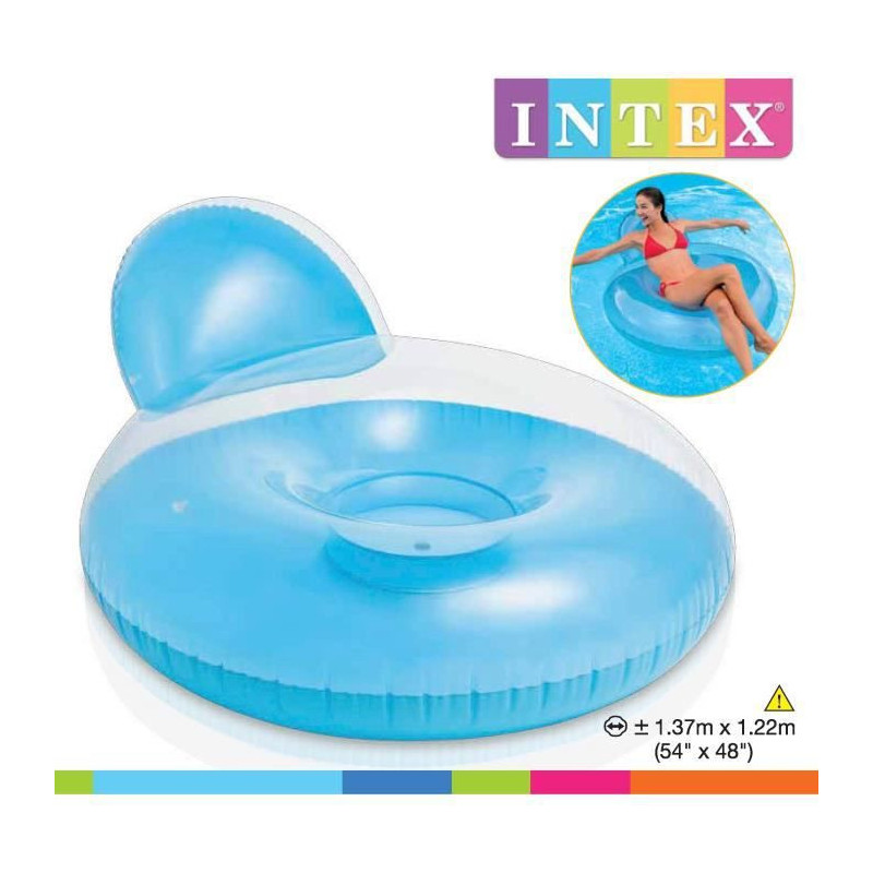 INTEX Fauteuil De Piscine Gonflable Adulte Glossy 137 x 122 Cm couleur aleatoire