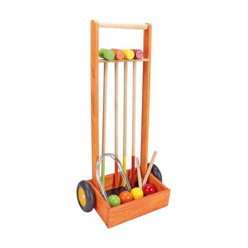 JEUJURA Jeu de croquet en bois - 4 joueurs - Chariot en bois