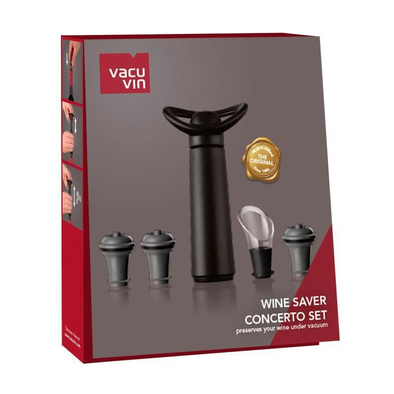 Coffret Vacuvin Pompe Concerto + 3 bouchons + 1 anti-gouttes