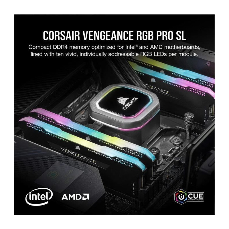 CORSAIR Memoire PC DDR4 - VENGEANCE RGB PRO - 16Go 2x8Go - 3600Mhz - CAS 18 - Black CMH16GX4M2D3600C18