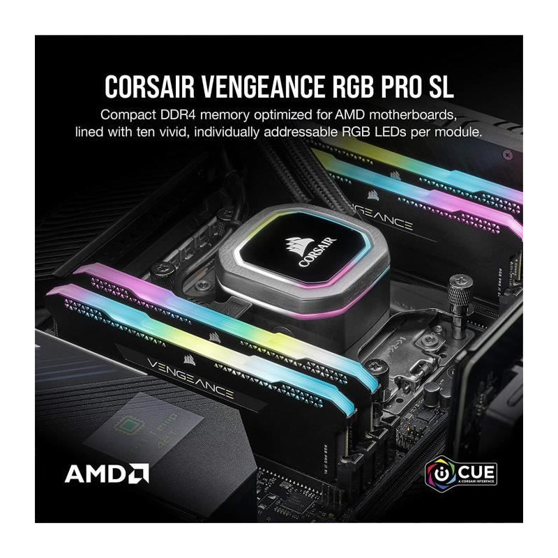 CORSAIR Memoire PC DDR4 - VENGEANCE RGB PRO SL 32Go 2x16Go - 3600Mhz - CAS 18 Optimized for AMD Ryzen - Black CMH32GX4M2Z3600C18