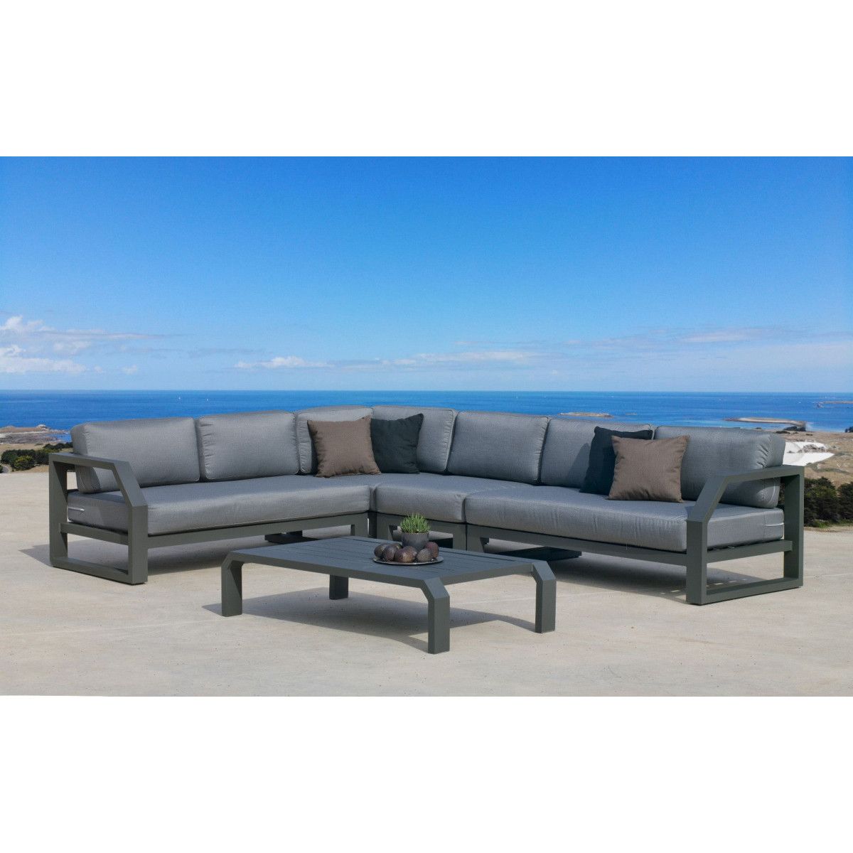 Ensemble Salon Sofa De Jardin Antinea Cc8 En Aluminium Anthracite