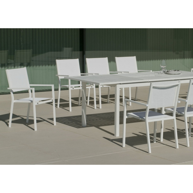 Ensemble Salon A Manger SARANA - RIMONA 220-8 en ALUMINIUM BLANC Textilène couleur BLANC