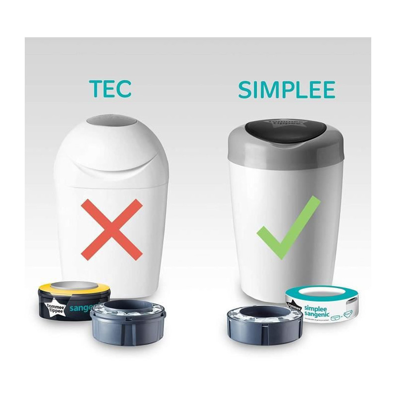 Poubelle à couches simplee sangenic et 6 recharges Tommee Tippee blanc