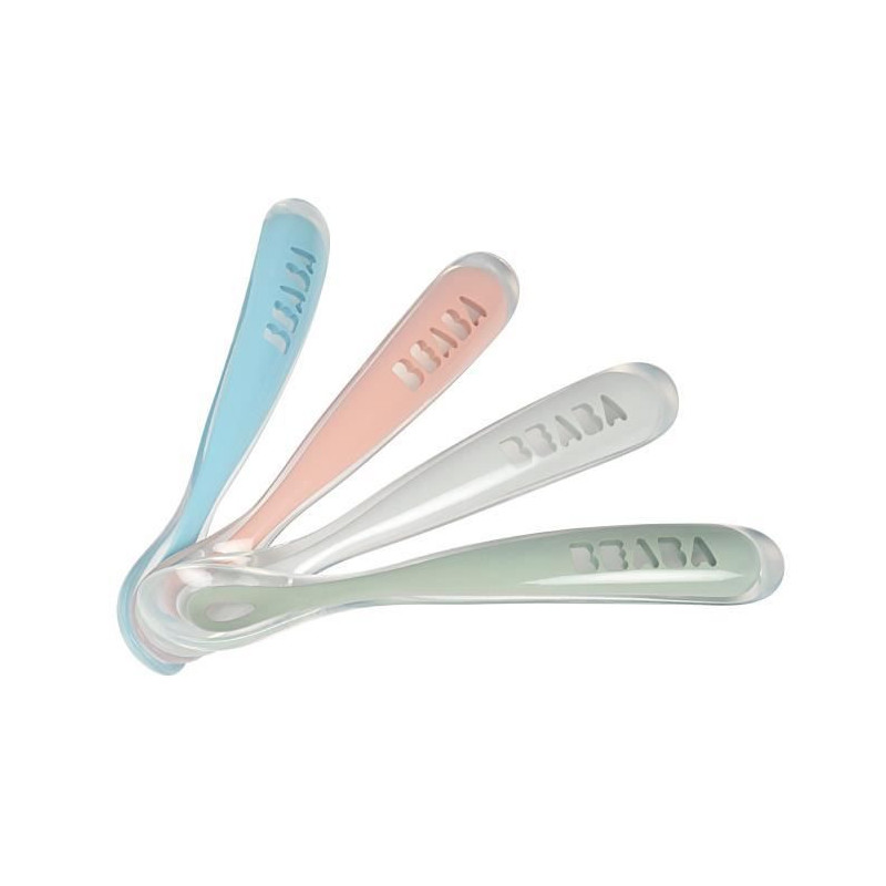 BEABA Lot de 4 cuilleres 1er age Silicone, Eucalyptus