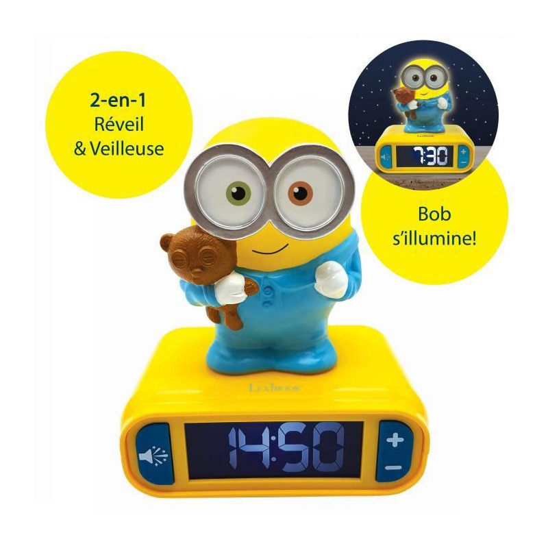 LES MINIONS Reveil avec veilleuse 3D et effets sonores - LEXIBOOK