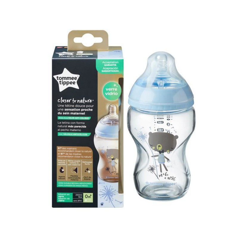 TOMMEE TIPPEE Biberon CTN Verre 250ml decore Garcon