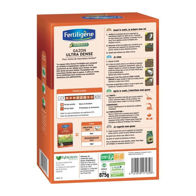 FERTILIGENE Gazon Ultra Dense Pour Moins de Mauvaises Herbes - 875 g