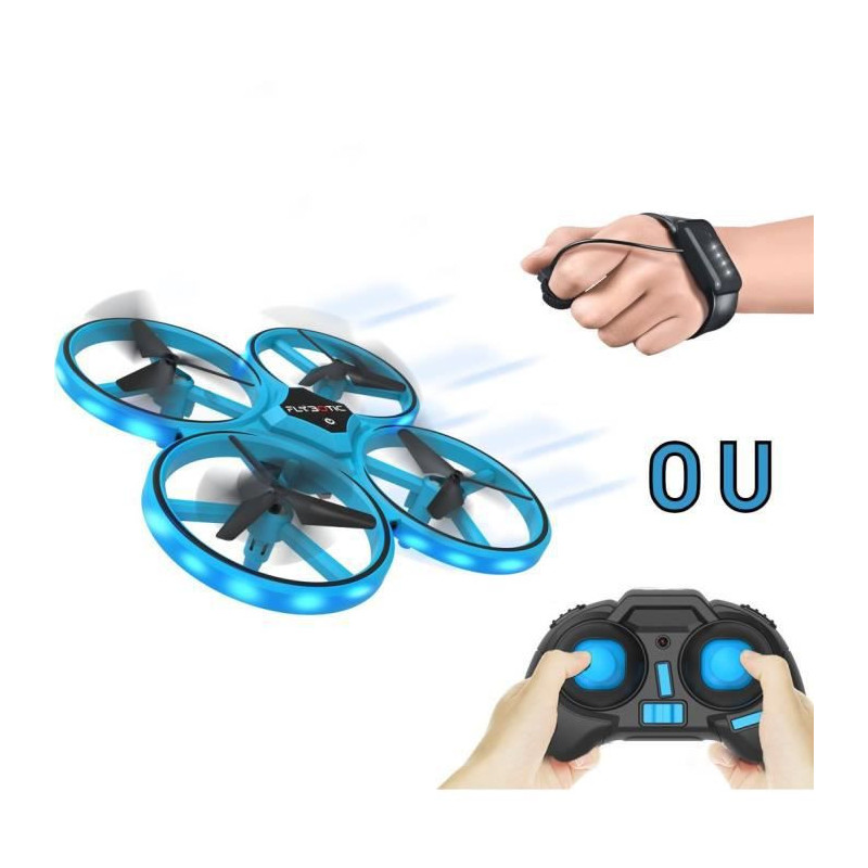 FLASHING DRONE - Mini drone avec LED - FLYBOTIC - Telecommande classique + telecommande mouvement poignet - Looping 360