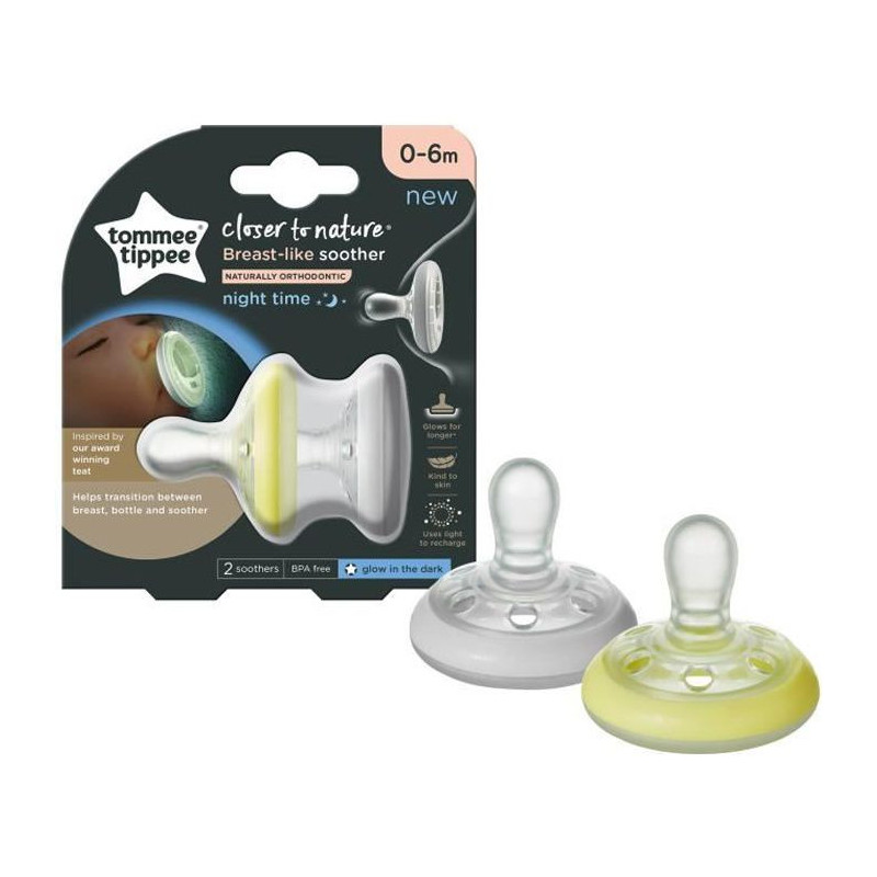 TOMMEE TIPPEE Sucette Closer To Nature - Forme Naturelle Nuit x2 0-6 mois