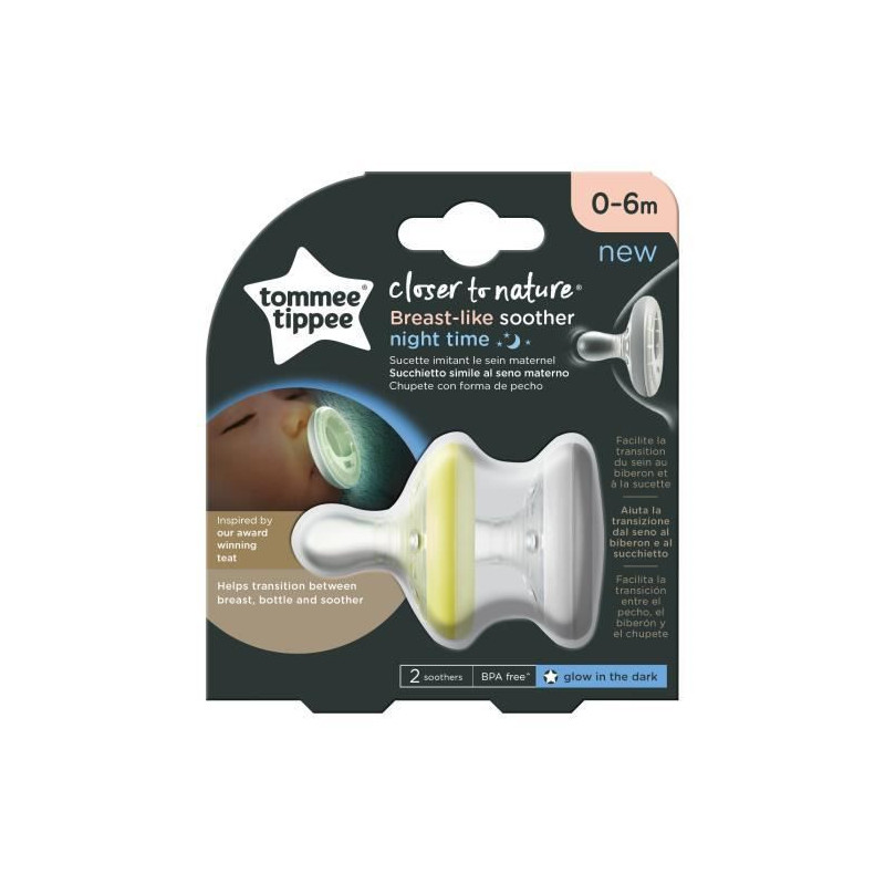 TOMMEE TIPPEE Sucette Closer To Nature - Forme Naturelle Nuit x2 0-6 mois