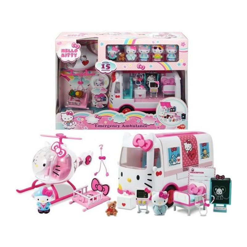 HELLO KITTY Playset De Secours avec Ambulance et Helicoptere + 6 figurines