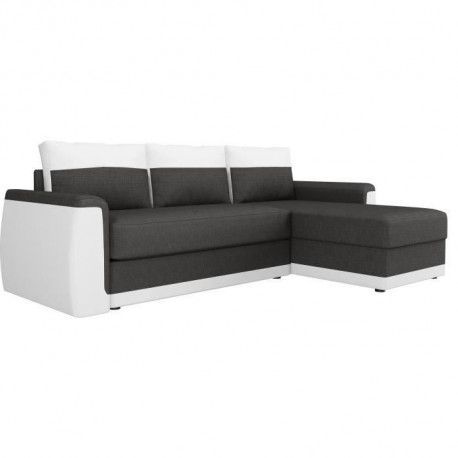 James Canape Dangle Convertible 3 Places Coffre De Rangement Simili Blanc Et Tissu Gris Anthracite L 230 X P 142 Cm