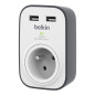 Prise parafoudre SurgeCube Belkin avec 2 ports USB 2.4 A Noir Blanc