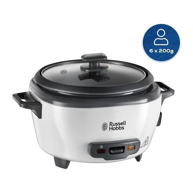 Russell Hobbs 27030-56 - Cuiseur Riz - 1200g - 300W - Panier Vapeur - Maintien au Chaud - Bol Antiadhesif Amovible - Noir et bla