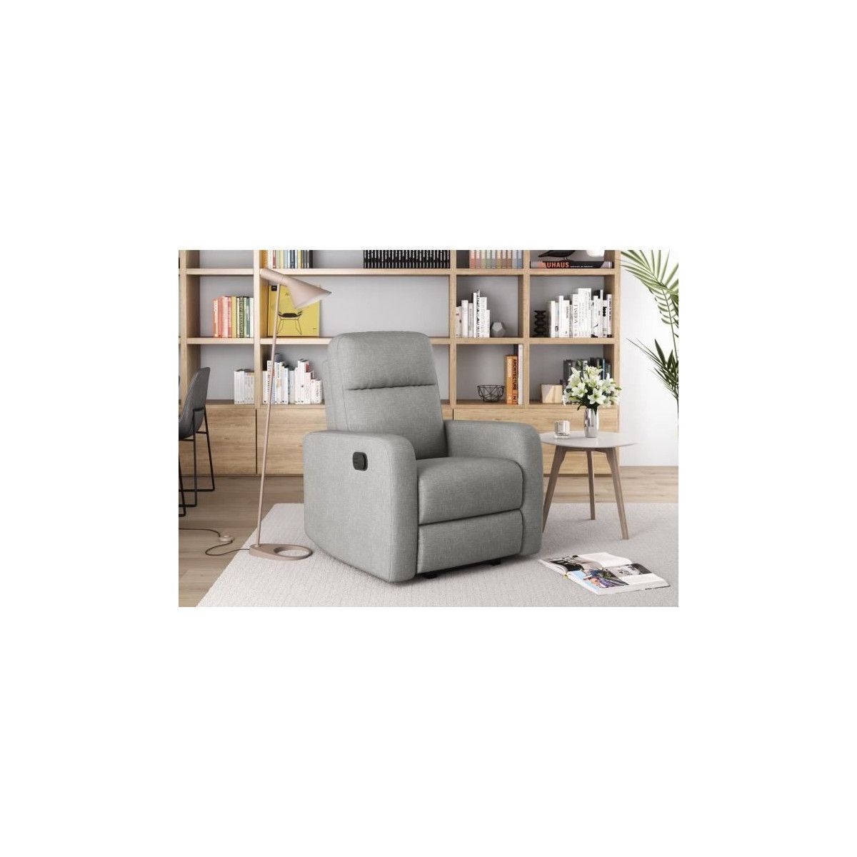 Relax Fauteuil De Relaxation Manuel Tissu Gris Classique