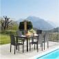 Ensemble repas de jardin - table en verre trempe et 6 chaises en resine tressee noir - Table 160x80x73 cm - Chaise : 44x54x88 cm