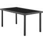 Ensemble repas de jardin - table en verre trempe et 6 chaises en resine tressee noir - Table 160x80x73 cm - Chaise : 44x54x88 cm