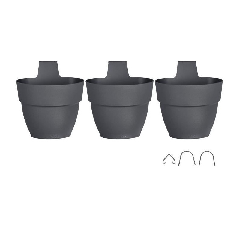 ELHO - Pot de fleurs -  Vibia Campana Foret Vertical Set/3 - Anthracite - Balcon exterieur - L 17.1 x W 20.7 x H 29.7 cm