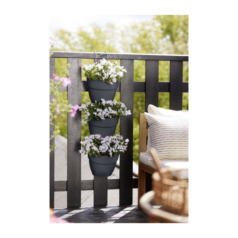 ELHO - Pot de fleurs -  Vibia Campana Foret Vertical Set/3 - Anthracite - Balcon exterieur - L 17.1 x W 20.7 x H 29.7 cm