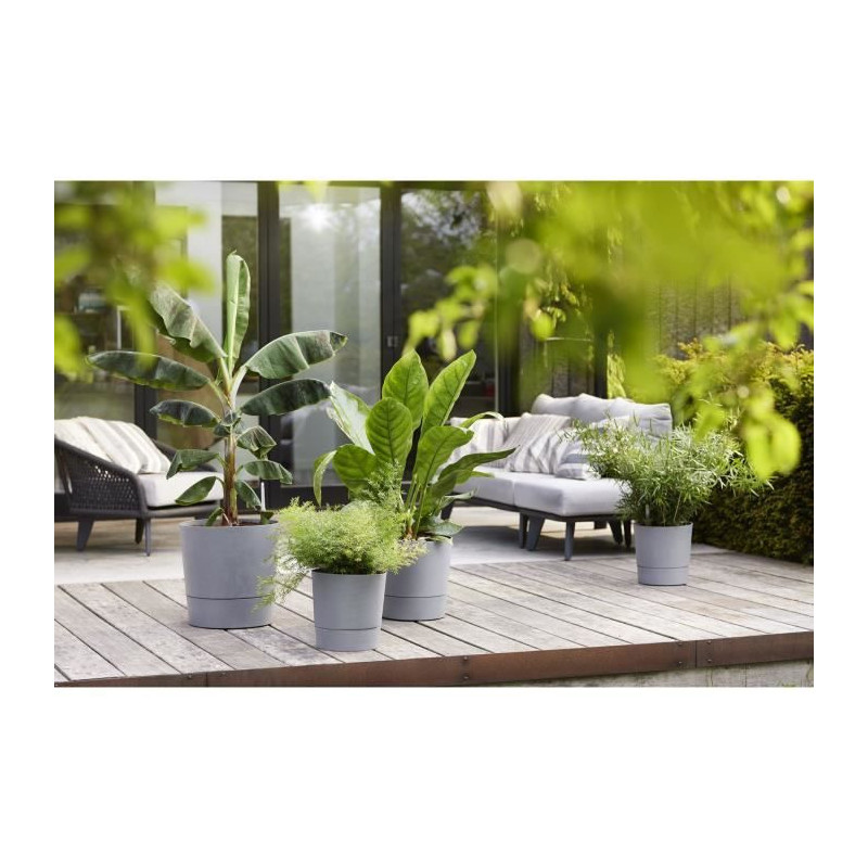 ELHO - Pot de fleurs -  Greensense Aqua Care Rond 30 - Ciment Clair - Interieur/exterieur - O 29.5 x H 29.1 cm