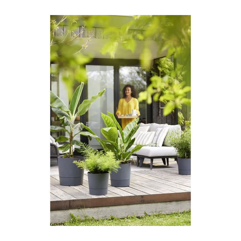 ELHO - Pot de fleurs -  Greensense Aqua Care Rond 30 - Gris Charbon - Interieur/exterieur - O 29.5 x H 29.1 cm